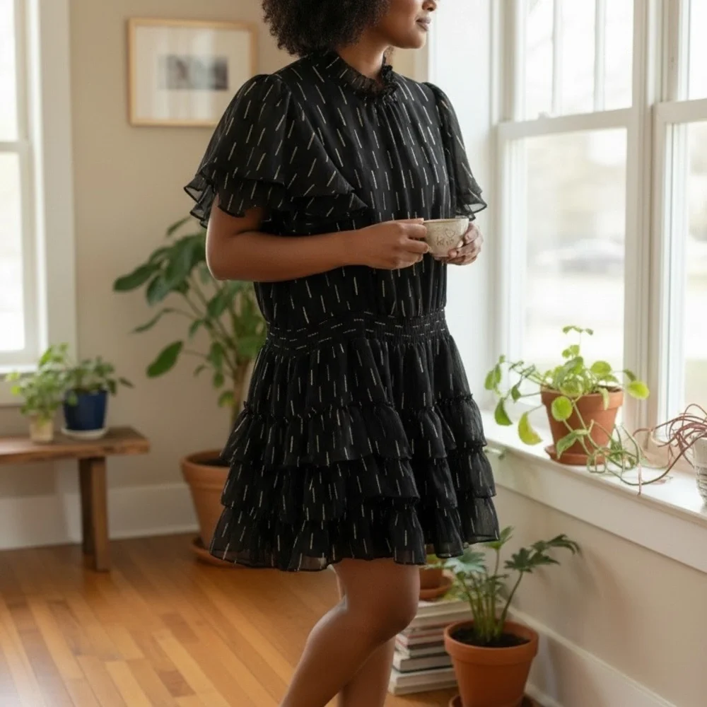 MSK Black Mini Dress with Metallic Accents - Picture 3 of 5